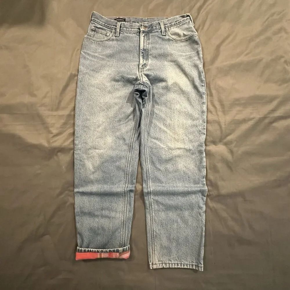Lands End Square Rigger Flannel Lined Jeans Mens 36 Denim Blue Heavyweight